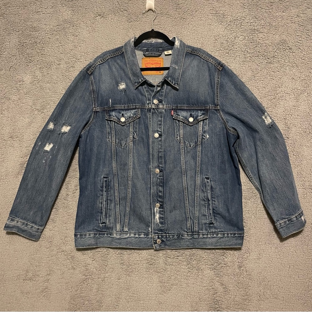 Levis Jean Trucker Jacket Acid Wash Blue Denim Button Up Mens Sz 3XL